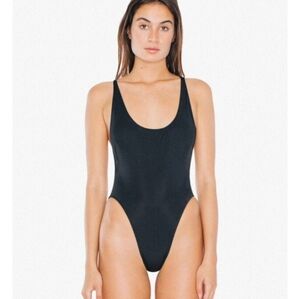 American Apparel Standard Nylon High-Cut Swimsuit In Shimmer Black Size M